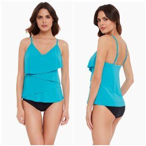 NWT MAGICSUIT Chloe Tiered Tankini Swim Top Turquoise 6008034 size 14 Resortwear